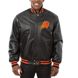 Men's JH Design Black Phoenix Suns Big & Tall All-Leather Full-Snap Jacket