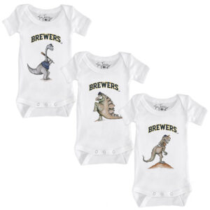 Infant Tiny Turnip White Milwaukee Brewers 3-Piece Dinosaur Bodysuit Set
