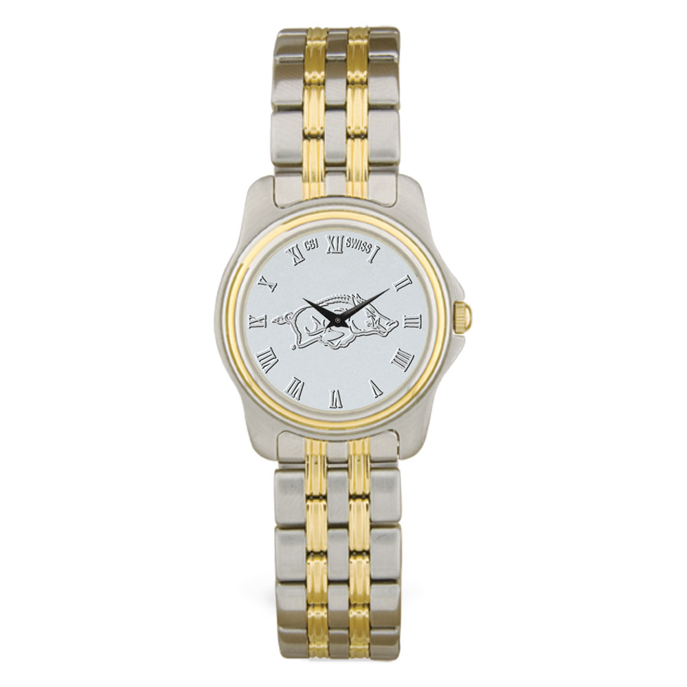 Women's Silver/Gold Arkansas Razorbacks Two-Tone Wristwatch