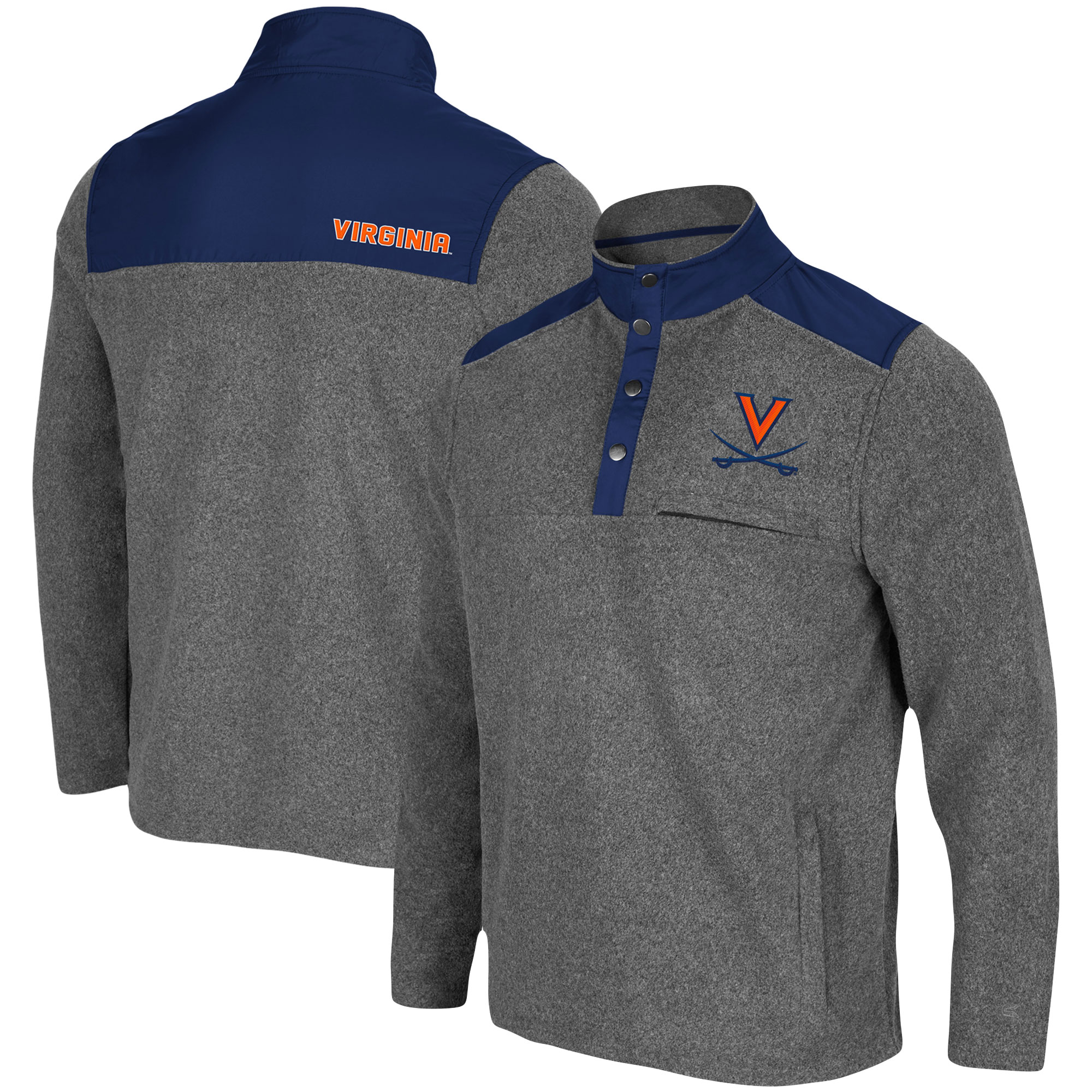 Men's Colosseum Heathered Charcoal/Navy Virginia Cavaliers Huff Snap Pullover - Image 5