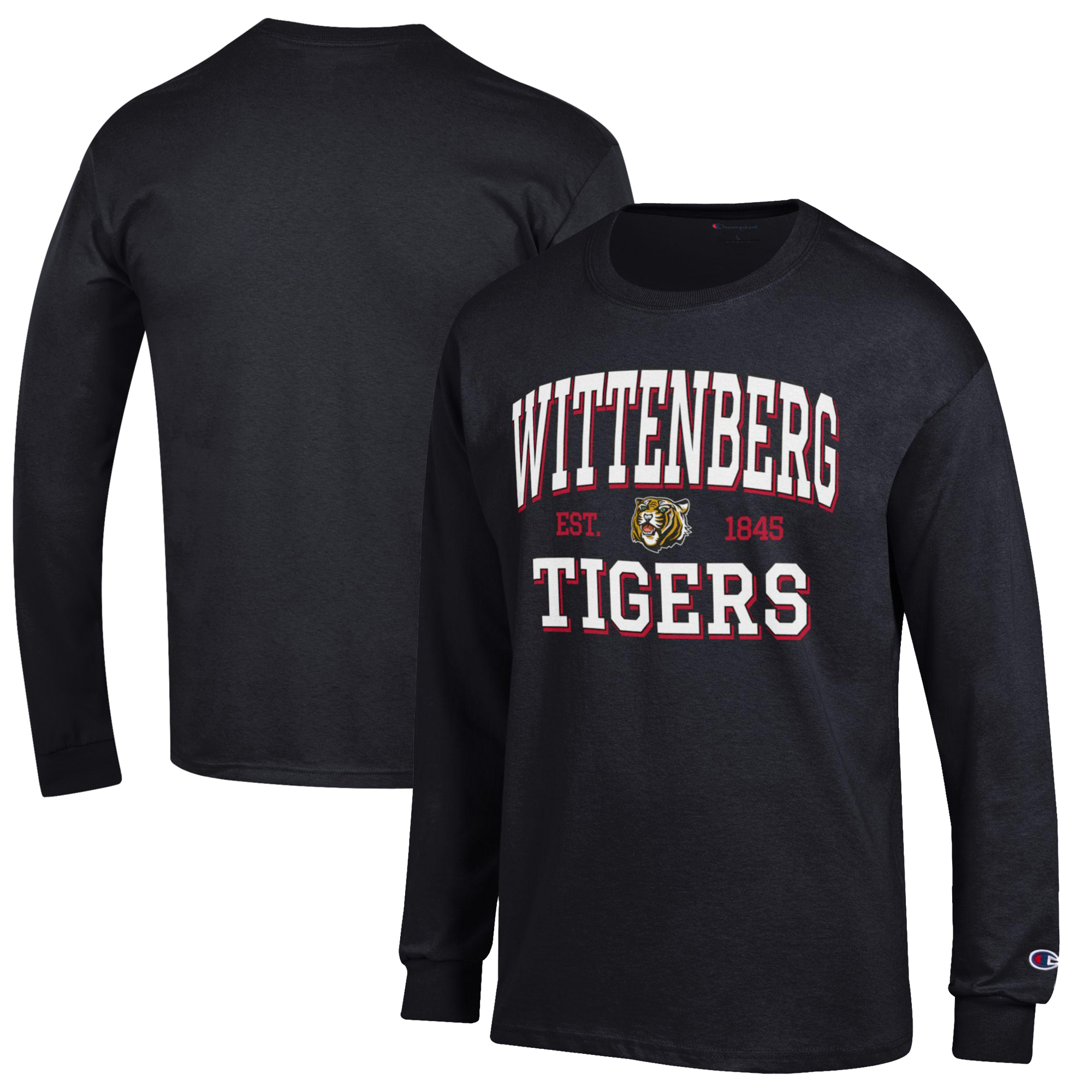 Men's Champion Black Wittenberg University Tigers Jersey Est. Date Long Sleeve T-Shirt