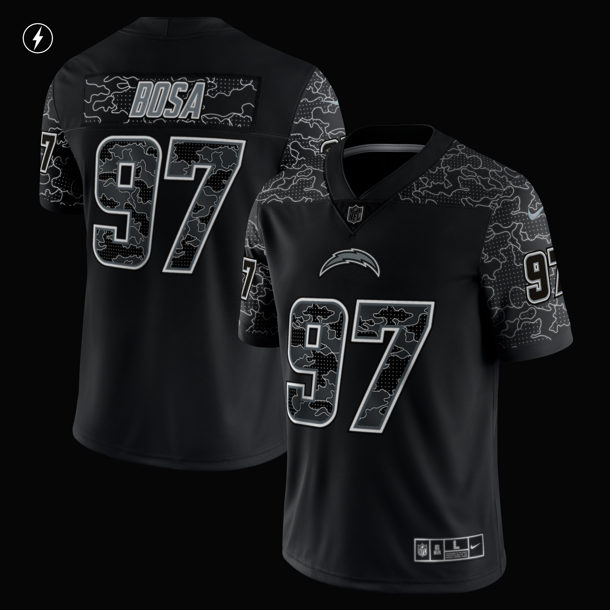 Men's Nike Joey Bosa Black Los Angeles Chargers RFLCTV Limited Jersey - Image 3