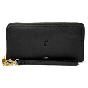 Women's Fossil Black Cincinnati Bearcats Leather Logan RFID Zip Around Clutch