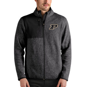 Men's Antigua Heathered Charcoal Purdue Boilermakers Fortune Full-Zip Jacket