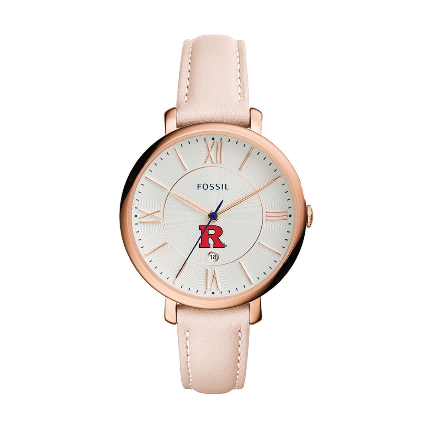 Women's Fossil Pink Rutgers Scarlet Knights Jacqueline Date Blush Leather Watch