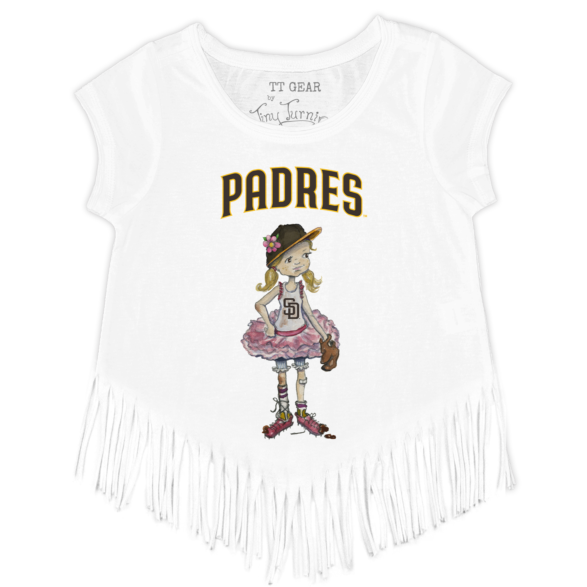 Girls Youth Tiny Turnip White San Diego Padres Babes Fringe T-Shirt