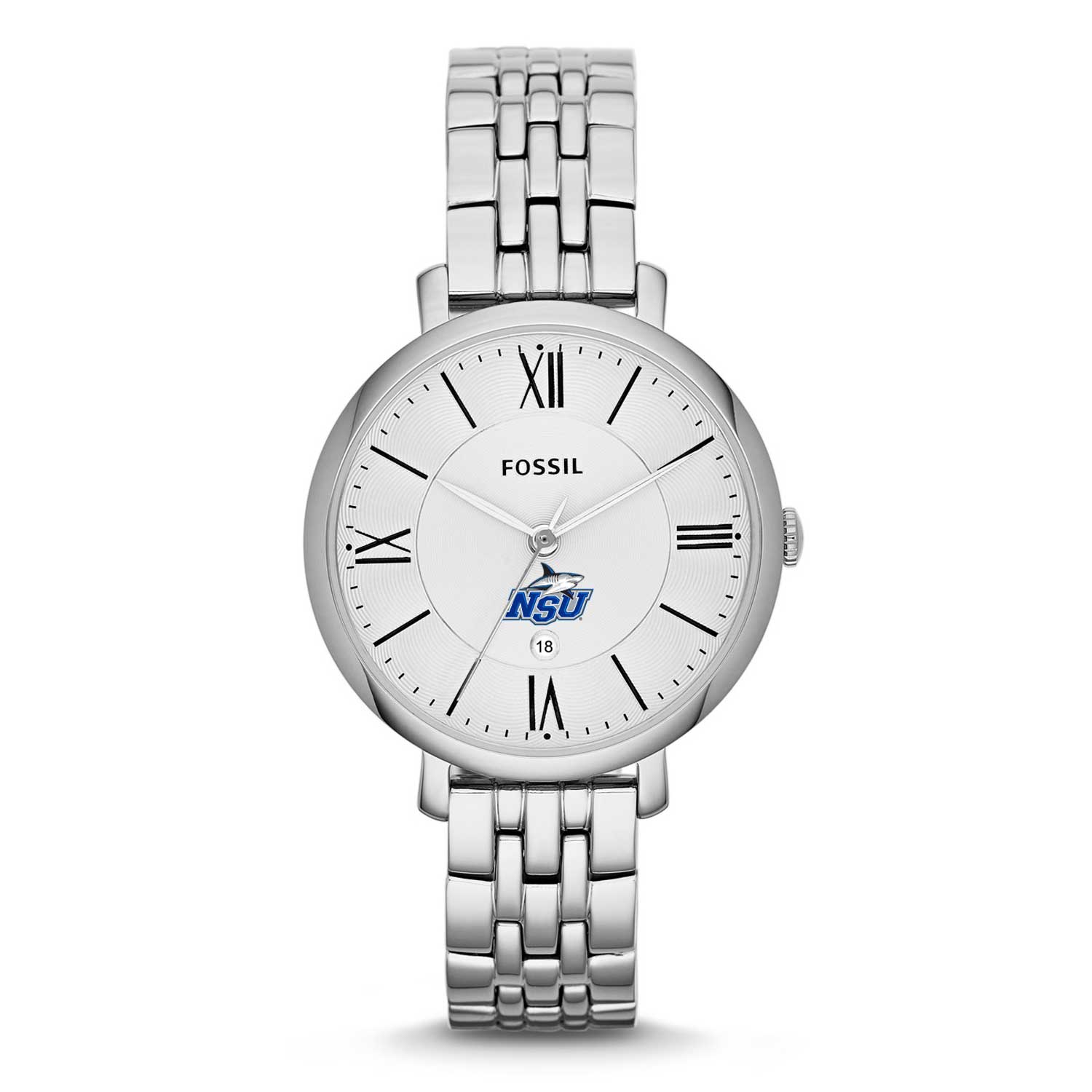 Women's Fossil Silver Nova Southeastern Sharks Jacqueline Stainless Steel Watch