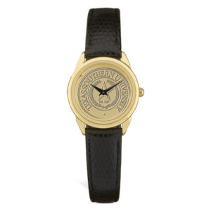 Women's Gold Texas Southern Tigers Medallion Black Leather Wristwatch