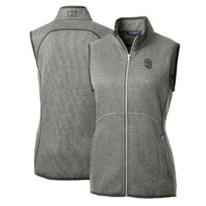 Women's Cutter & Buck Heathered Gray San Diego Padres Mainsail Sweater-Knit Full-Zip Vest