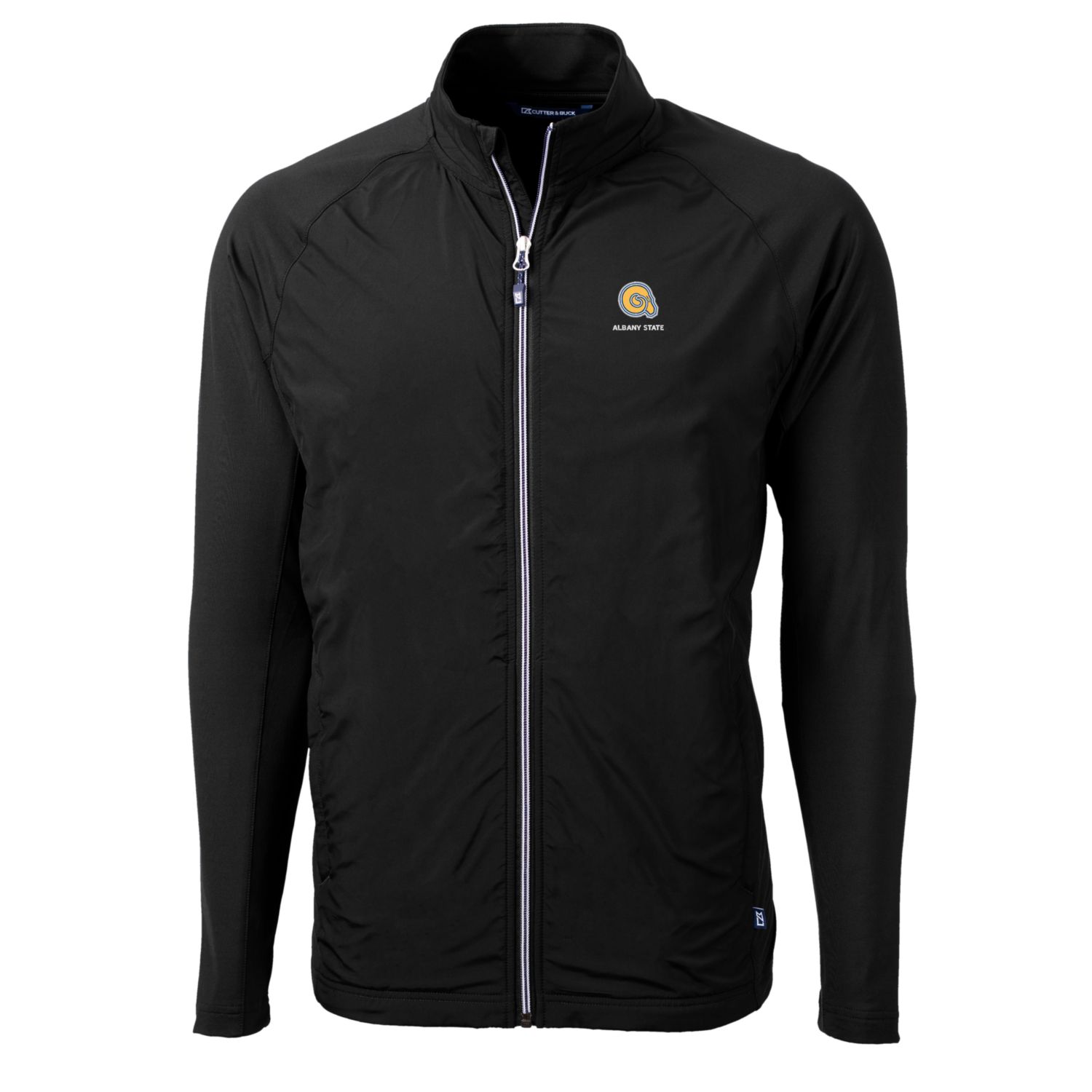 Men's Cutter & Buck Black Albany State Golden Rams Big & Tall Adapt Eco Knit Hybrid Recycled Full-Zip Jacket - Image 3