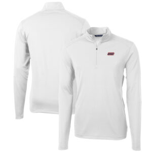 Men's Cutter & Buck White UIC Flames Big & Tall Virtue Eco Pique Recycled Quarter-Zip Pullover Top