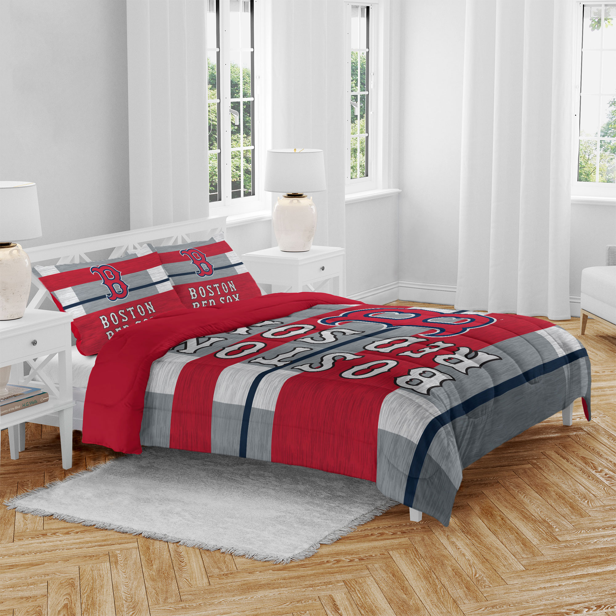 Boston Red Sox Heathered Stripe 3-Piece Full/Queen Bed Set - Image 5