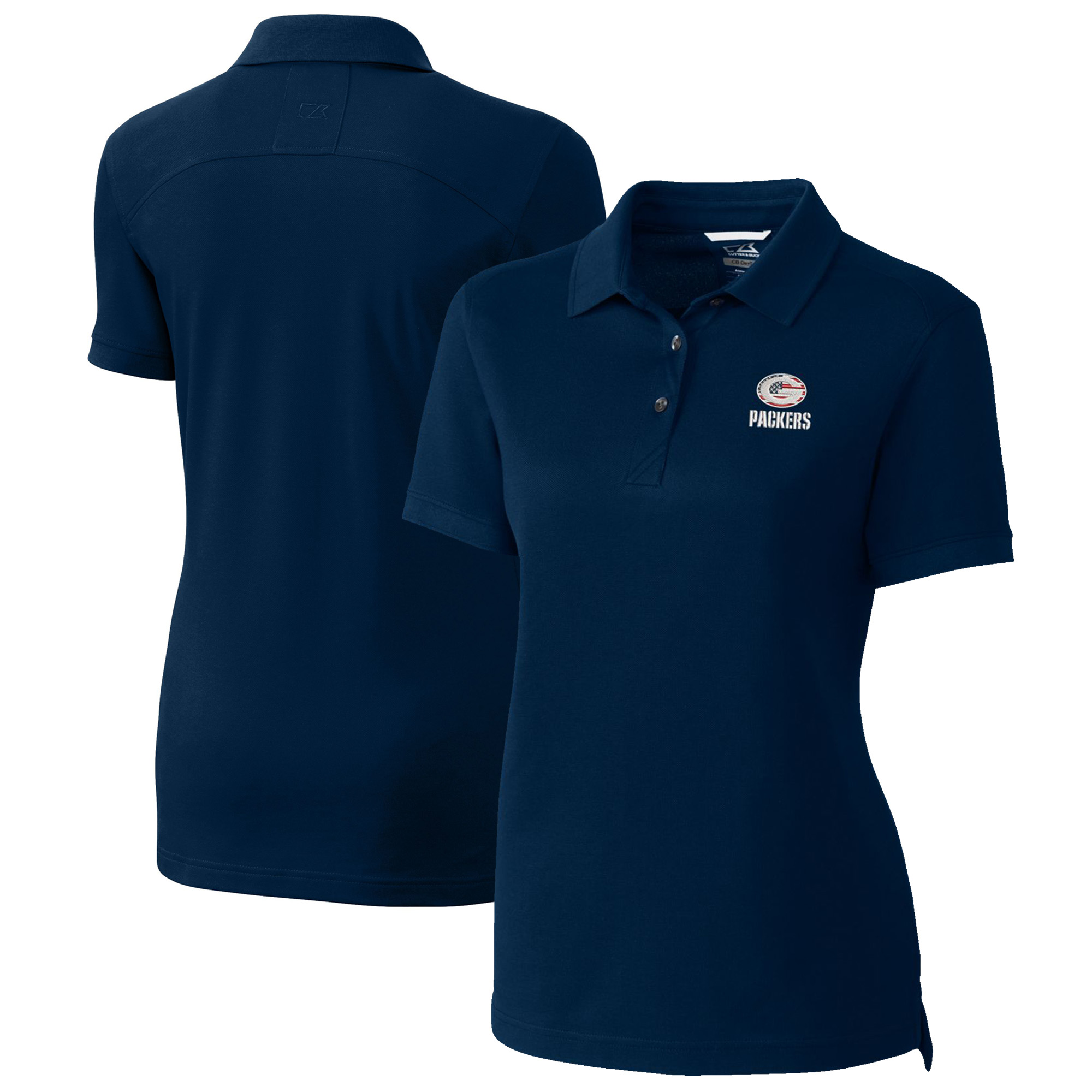 Women's Cutter & Buck Navy Green Bay Packers Advantage DryTec Tri-Blend Pique Polo