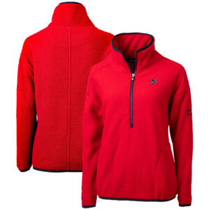 Women's Cutter & Buck Red Detroit Lions Americana Cascade Eco Sherpa Fleece Half-Zip Pullover Jacket