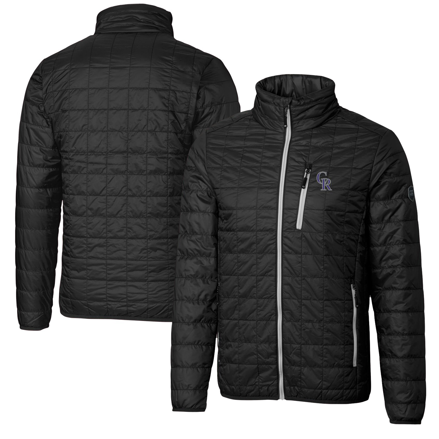 Men's Cutter & Buck Black Colorado Rockies Big & Tall Rainier Full-Zip Puffer Jacket - Image 2