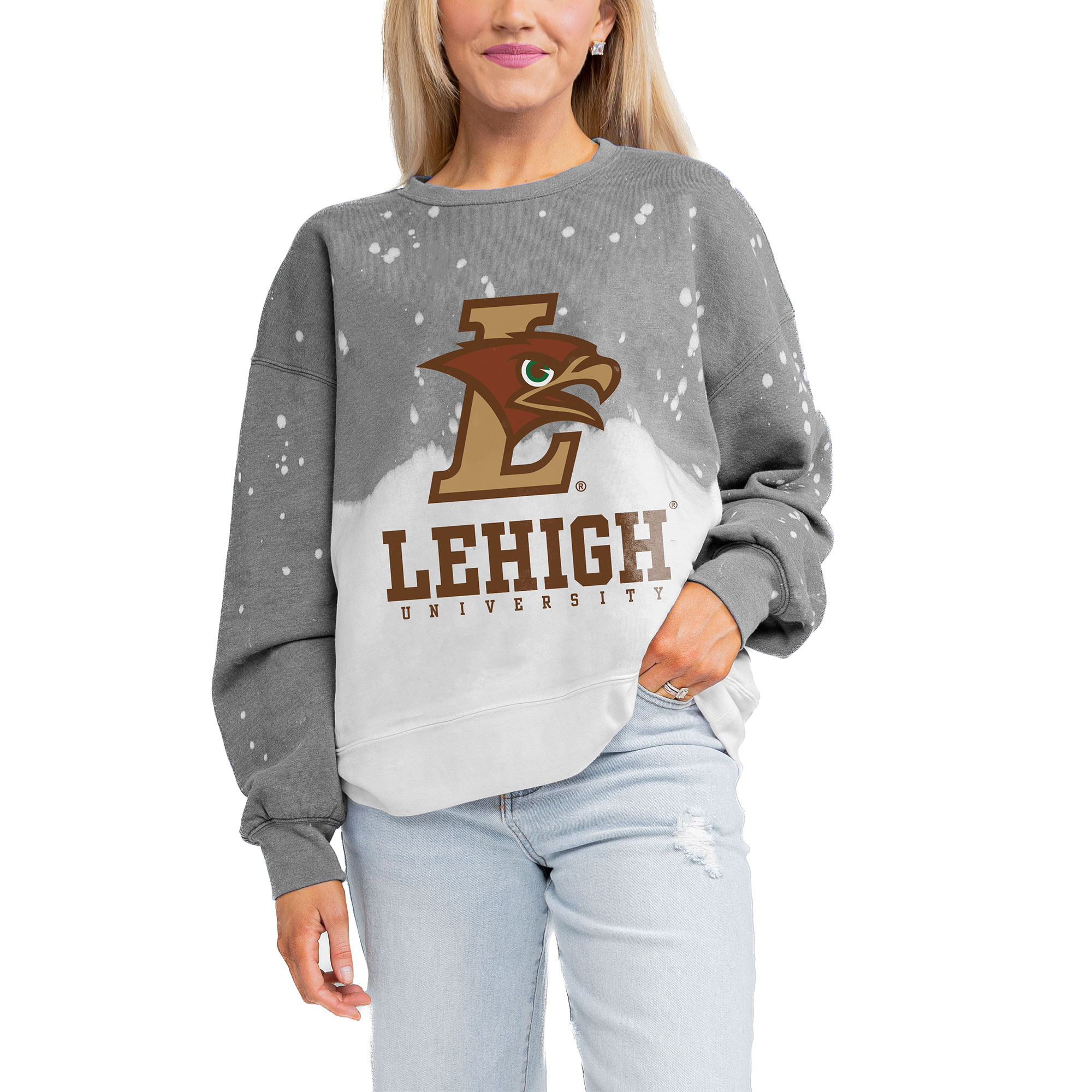 Women's Gameday Couture Gray Lehigh Mountain Hawks Twice As Nice Faded Crewneck Sweatshirt