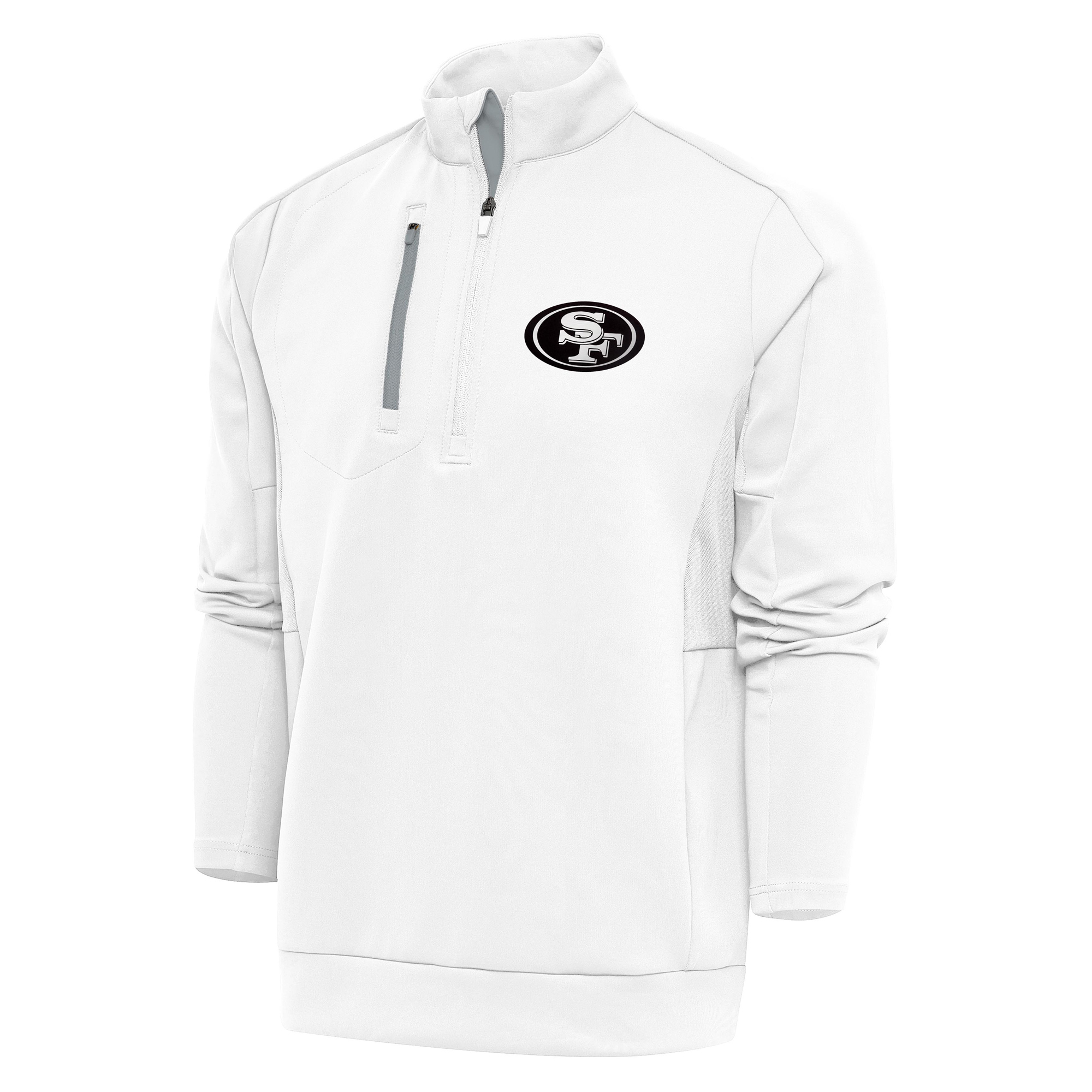 Men's Antigua White San Francisco 49ers Metallic Logo Generation Quarter-Zip Pullover Top