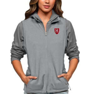 Women's Antigua Heather Gray Harvard Crimson Course Full-Zip Vest