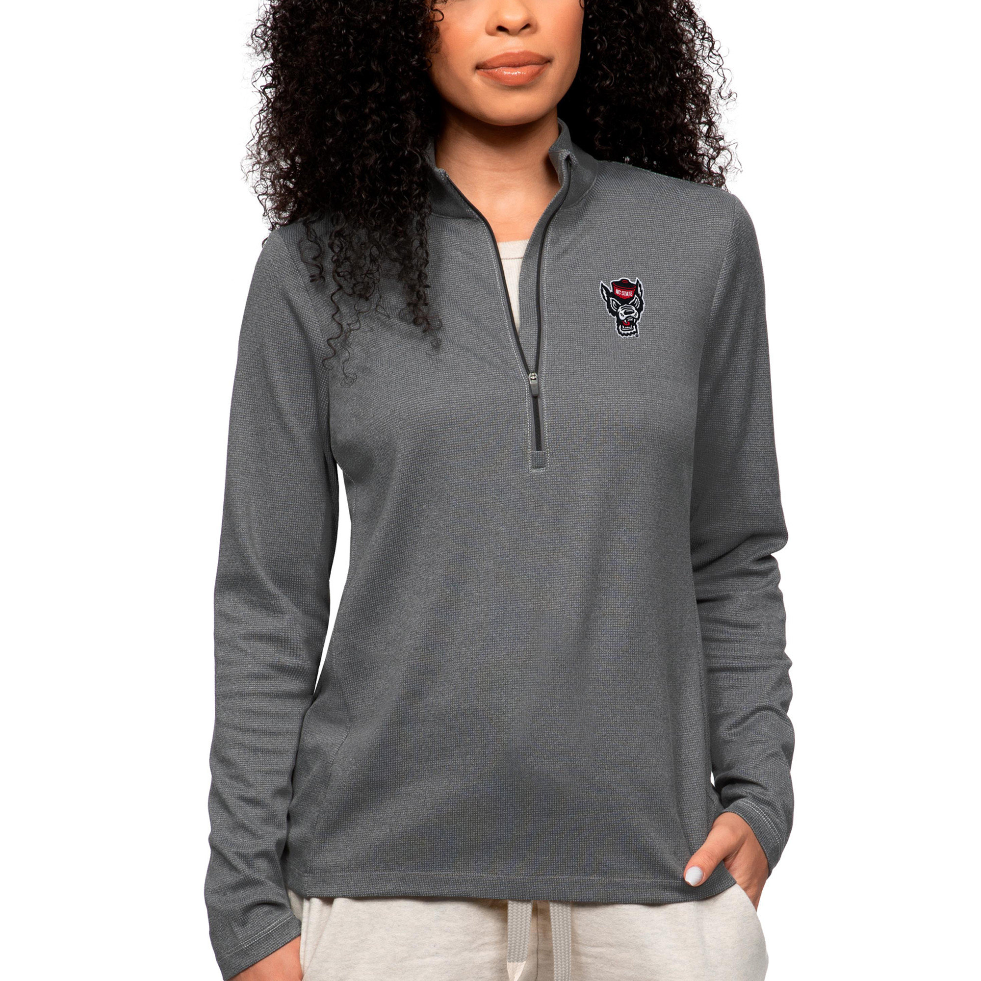 Women's Antigua Heather Charcoal NC State Wolfpack Epic Quarter-Zip Pullover Top