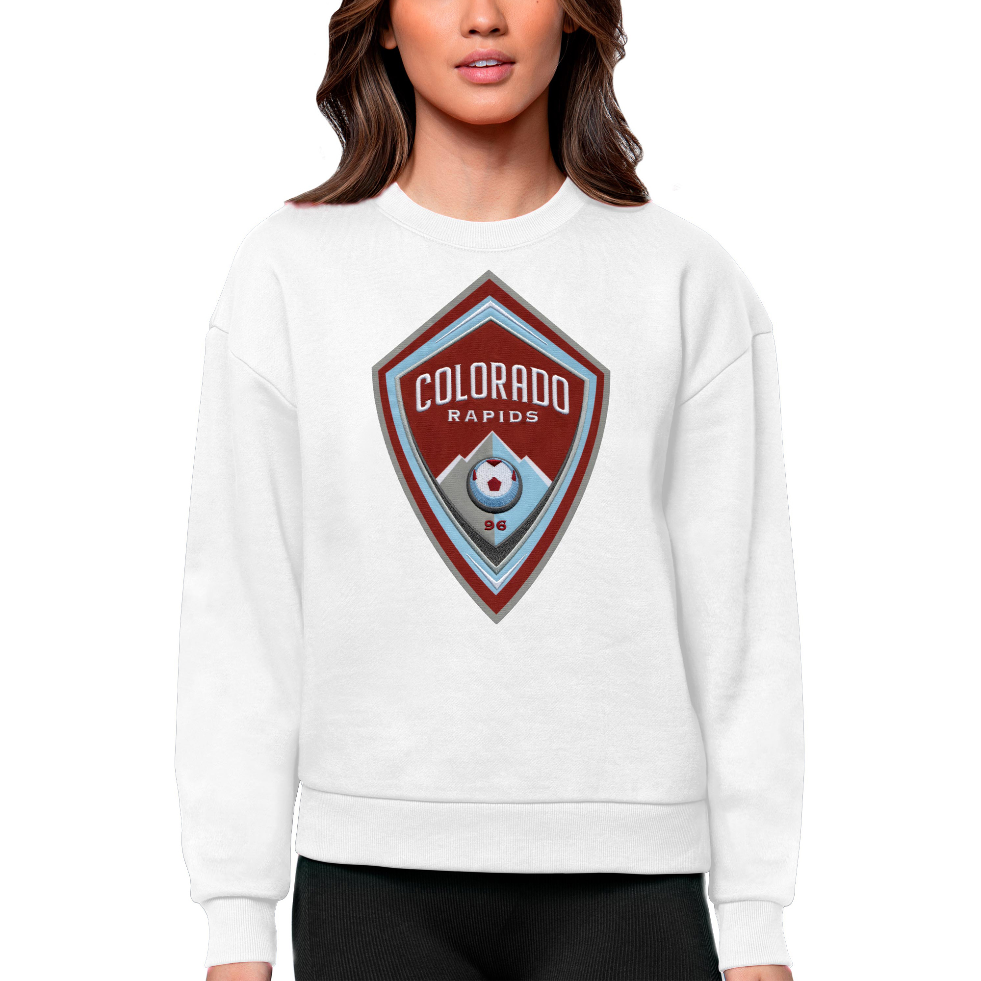 Women's Antigua White Colorado Rapids Team Logo Victory Pullover Sweatshirt