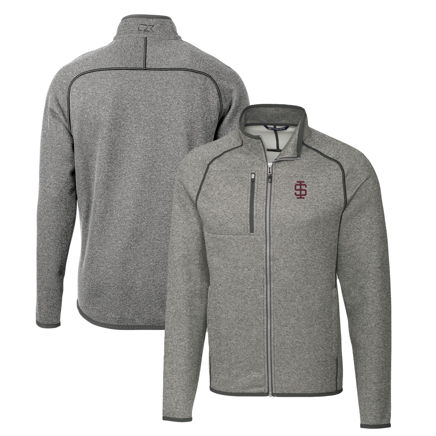 Men's Cutter & Buck Heather Gray Southern Illinois Salukis Mainsail Sweater-Knit Big & Tall Full-Zip Jacket - Image 5