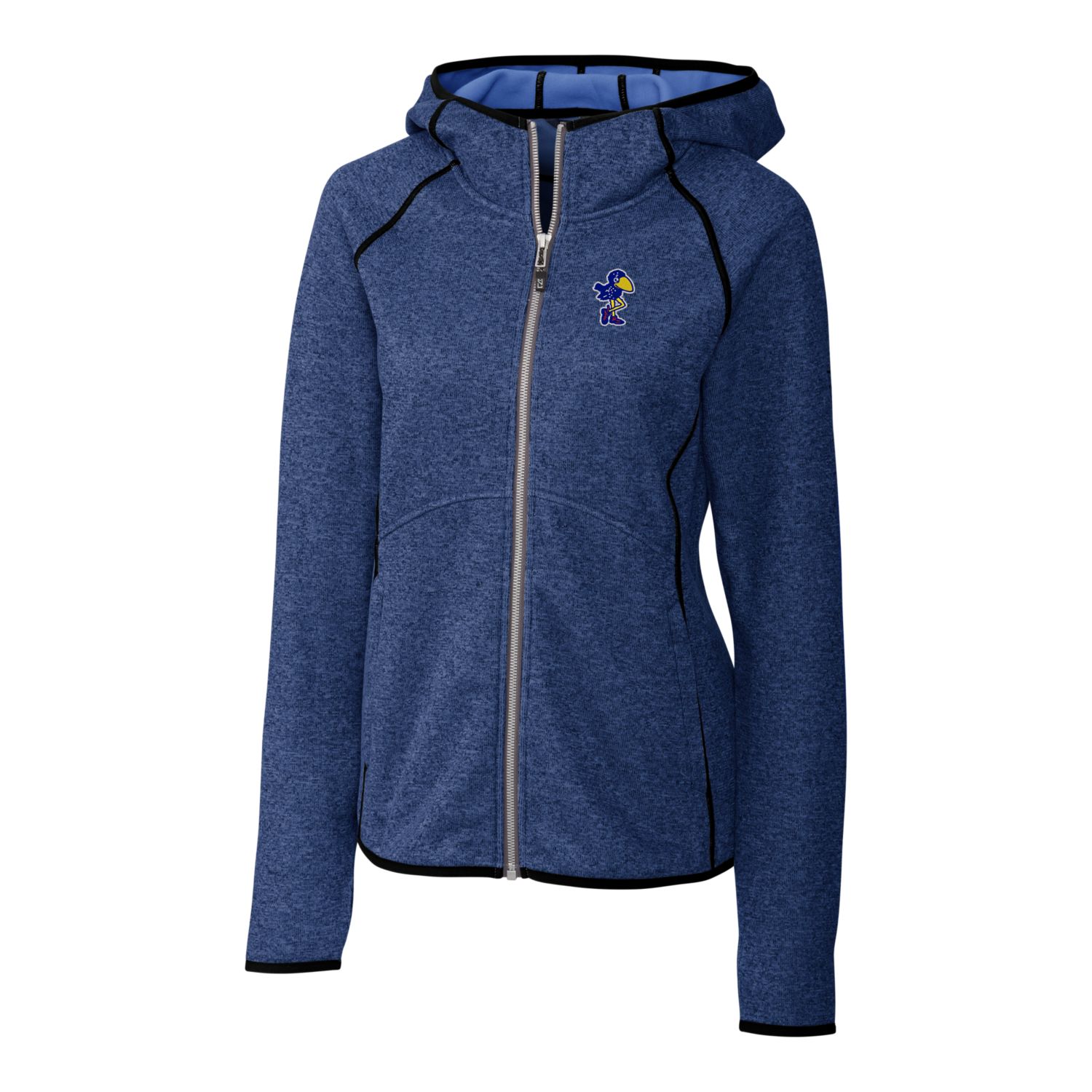 Women's Cutter & Buck Heather Royal Kansas Jayhawks Mainsail Sweater-Knit Full-Zip Hoodie - Image 3