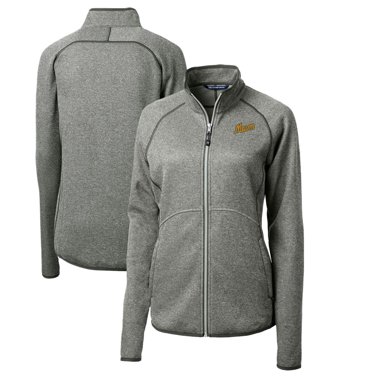 Women's Cutter & Buck Heather Gray George Mason Patriots Mainsail Sweater-Knit Full-Zip Jacket