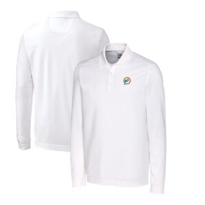 Men's Cutter & Buck White Miami Dolphins Advantage Tri-Blend Pique Big & Tall Long Sleeve Throwback Polo