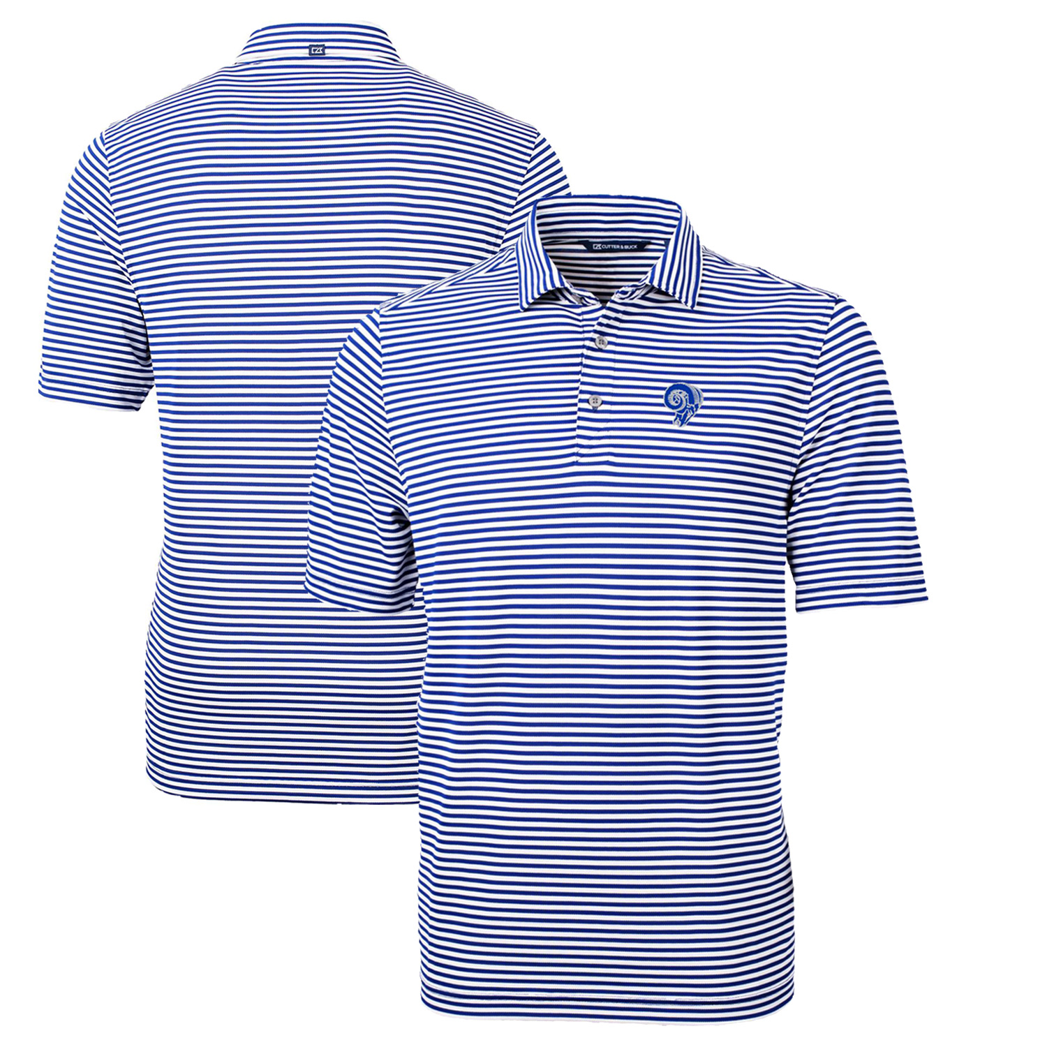 Men's Cutter & Buck Royal Los Angeles Rams Throwback Logo Virtue Eco Pique Stripe Recycled Big & Tall Polo