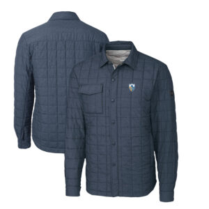 Men's Cutter & Buck Heather Navy Los Angeles Chargers Throwback Logo Big & Tall Rainier PrimaLoft Eco Insulated Quilted Button-Up Shacket
