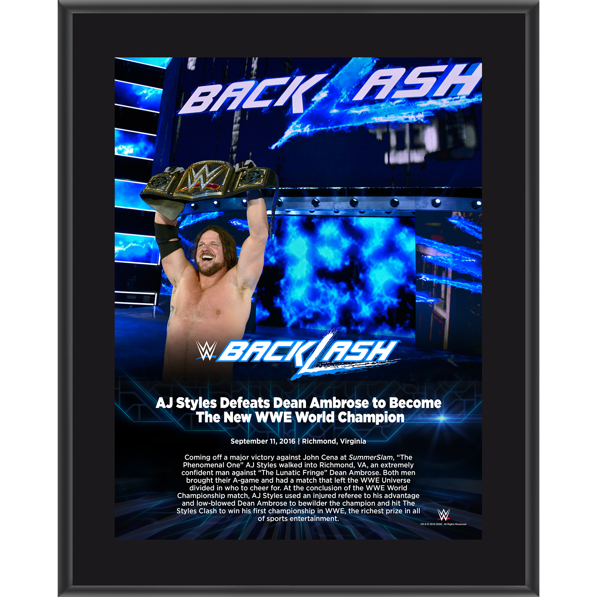AJ Styles 10.5" x 13" 2016 Backlash Sublimated Plaque