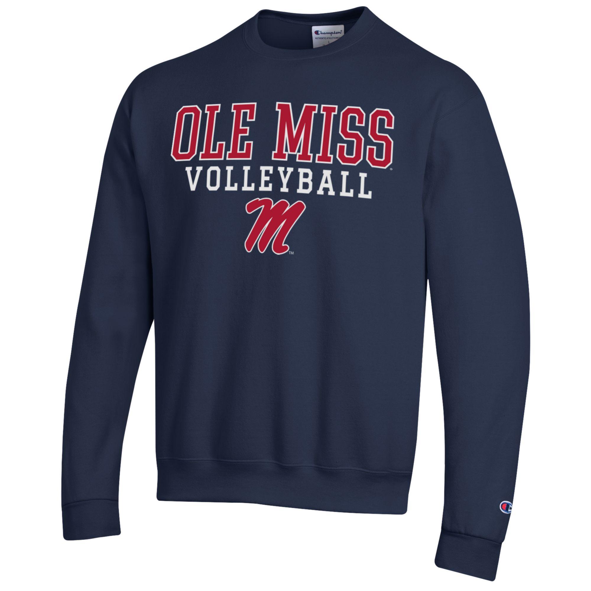 Men's Champion Navy Ole Miss Rebels Stack Logo Volleyball Powerblend Pullover Sweatshirt - Image 11