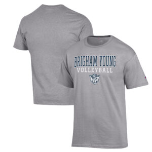 Men's Champion Heather Gray BYU Cougars Stack Logo Volleyball Powerblend T-Shirt