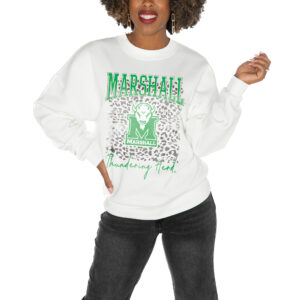 Women's Gameday Couture White Marshall Thundering Herd Drop Shoulder Fleece Drop Pullover Sweatshirt