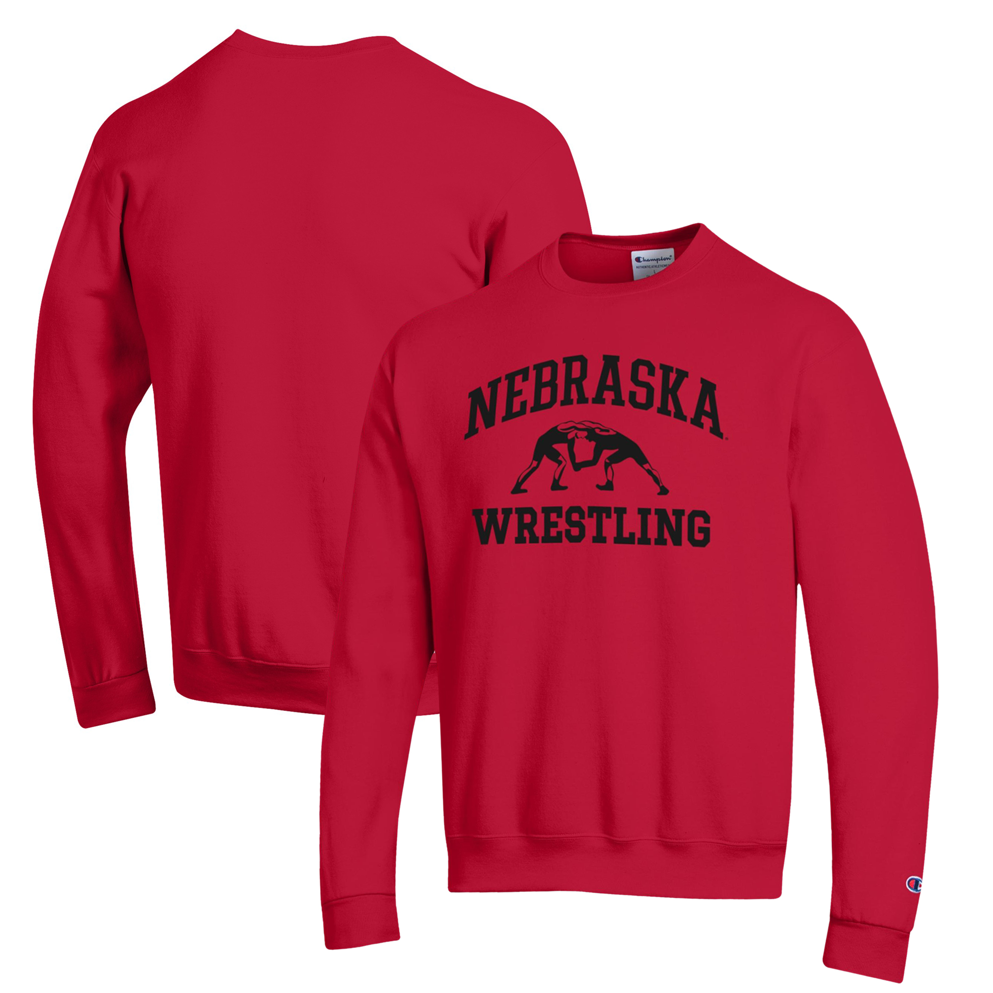 Men's Champion Scarlet Nebraska Huskers Wrestling Icon Powerblend Pullover Sweatshirt - Image 5