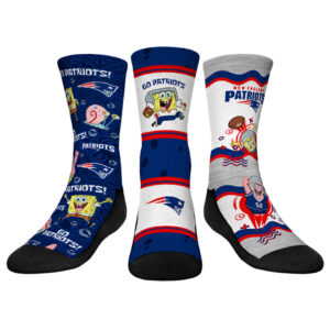 Youth Rock Em Socks New England Patriots NFL x Nickelodeon Spongebob Squarepants 3-Pack Crew Socks Set