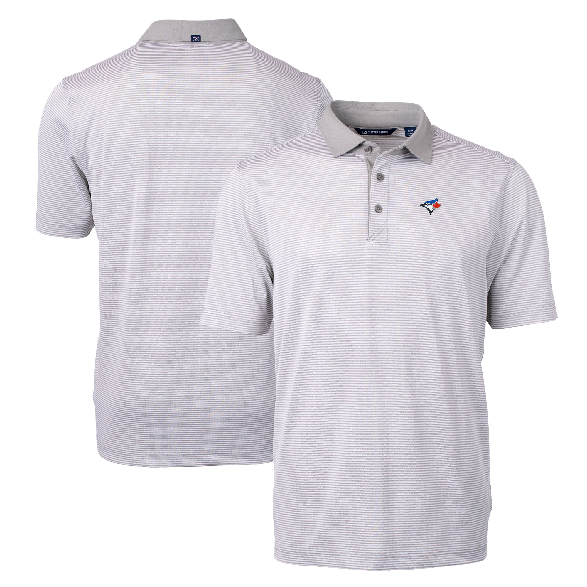 Men's Cutter & Buck Gray/White Toronto Blue Jays Virtue Eco Pique Micro Stripe Recycled Polo