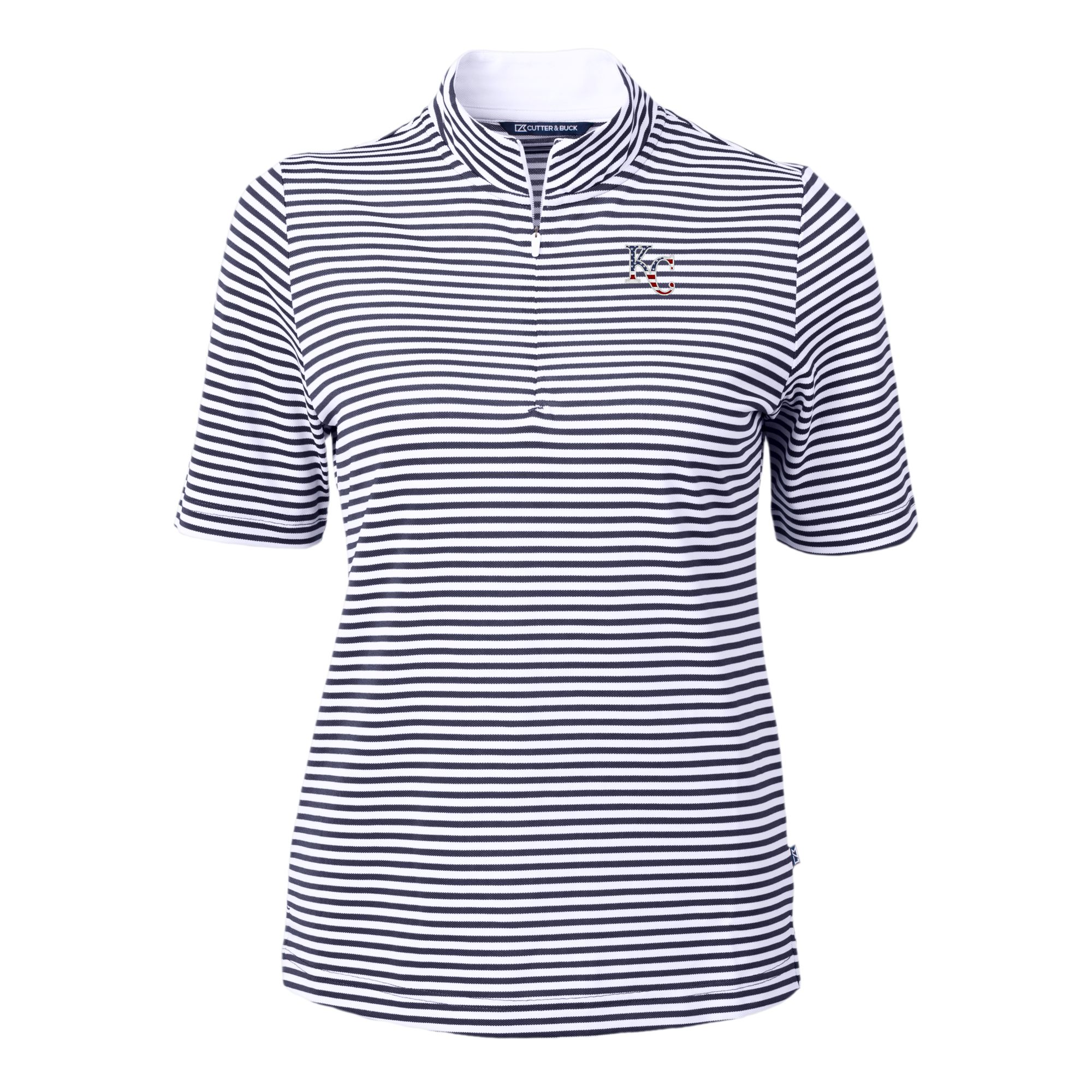 Women's Cutter & Buck Navy Kansas City Royals Virtue Eco Pique Stripe Recycled Quarter-Zip Pullover Top - Image 6
