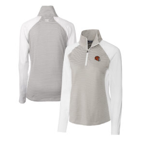 Women's Cutter & Buck  White Cincinnati Bengals Helmet Logo DryTec Forge Tonal Stripe Stretch Half-Zip Top