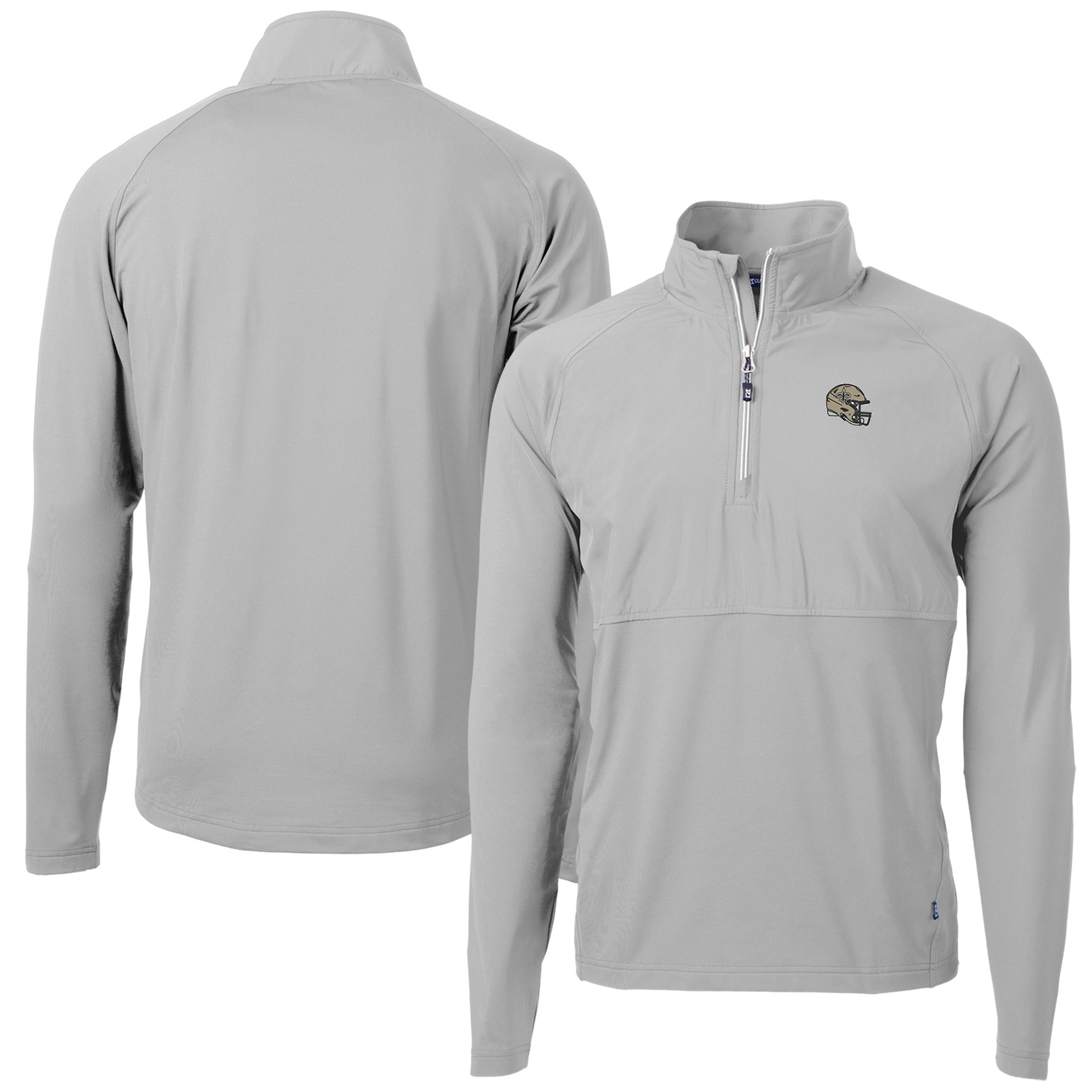 Men's Cutter & Buck Silver New Orleans Saints Helmet Adapt Eco Knit Hybrid Recycled Quarter-Zip Pullover Top - Image 2