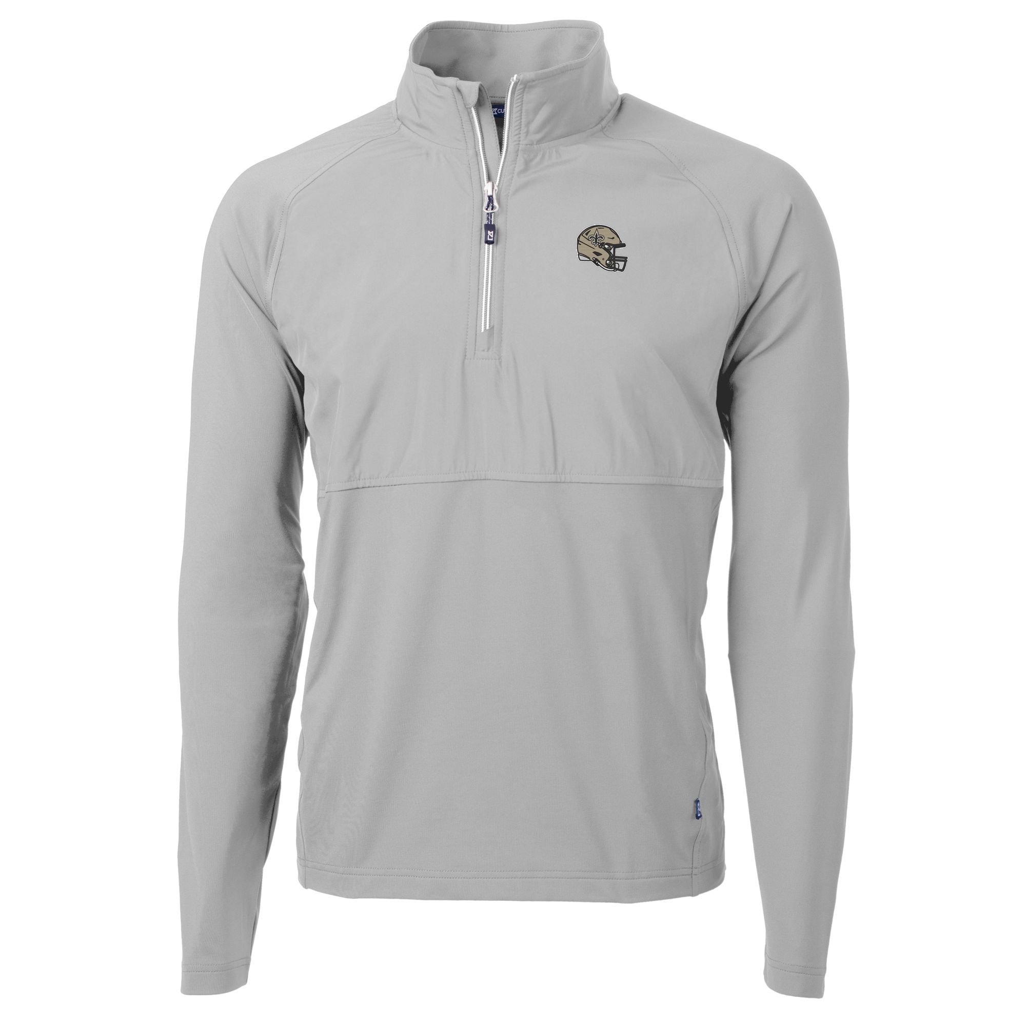 Men's Cutter & Buck Silver New Orleans Saints Helmet Adapt Eco Knit Hybrid Recycled Quarter-Zip Pullover Top - Image 3