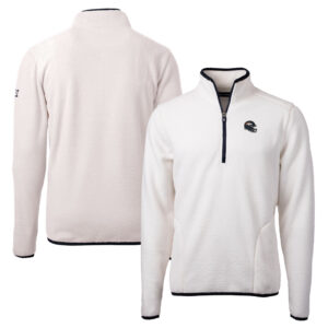 Men's Cutter & Buck  White Denver Broncos Helmet Cascade Eco Sherpa Fleece Quarter-Zip Pullover Jacket