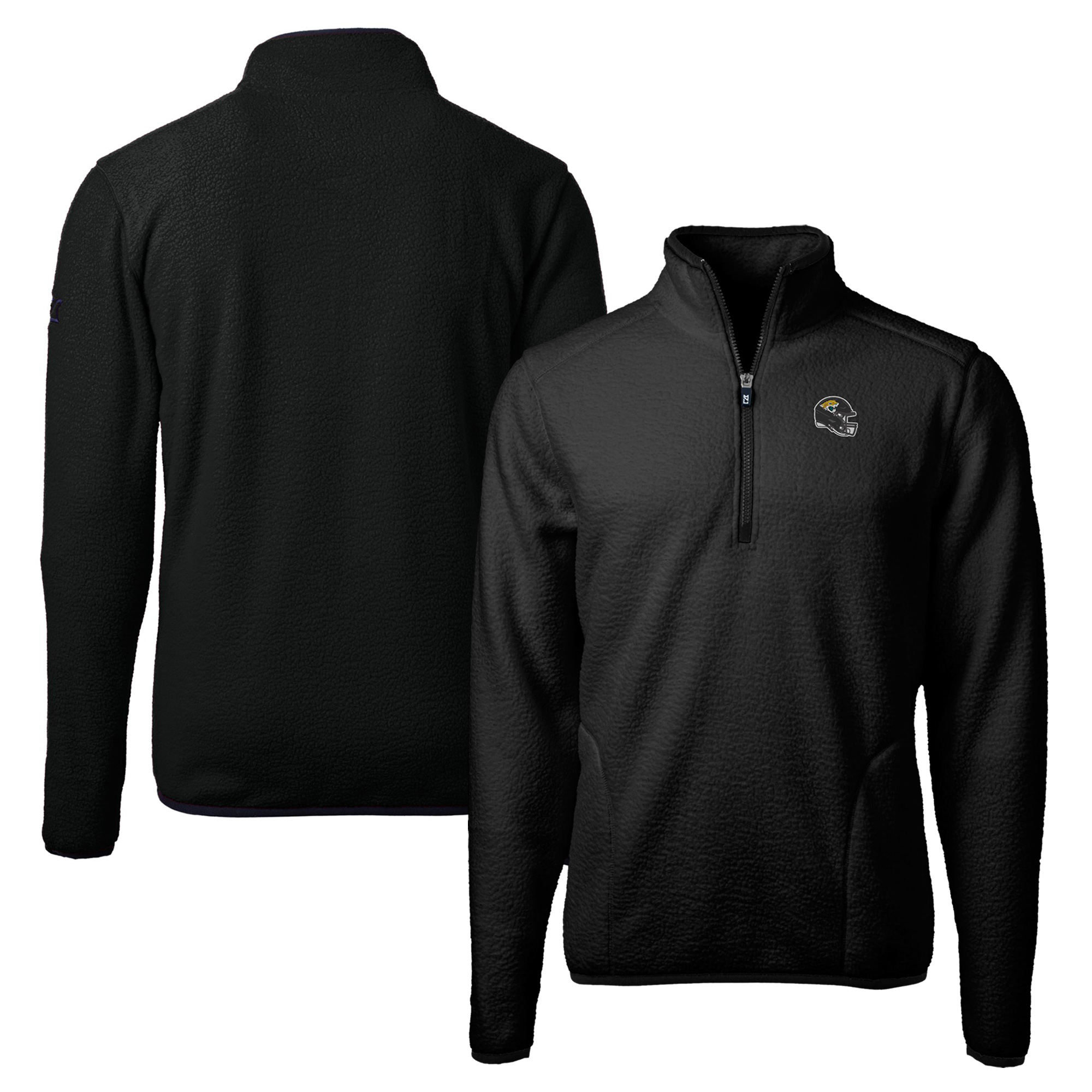 Men's Cutter & Buck Black Jacksonville Jaguars Helmet Cascade Eco Sherpa Fleece Quarter-Zip Pullover Jacket