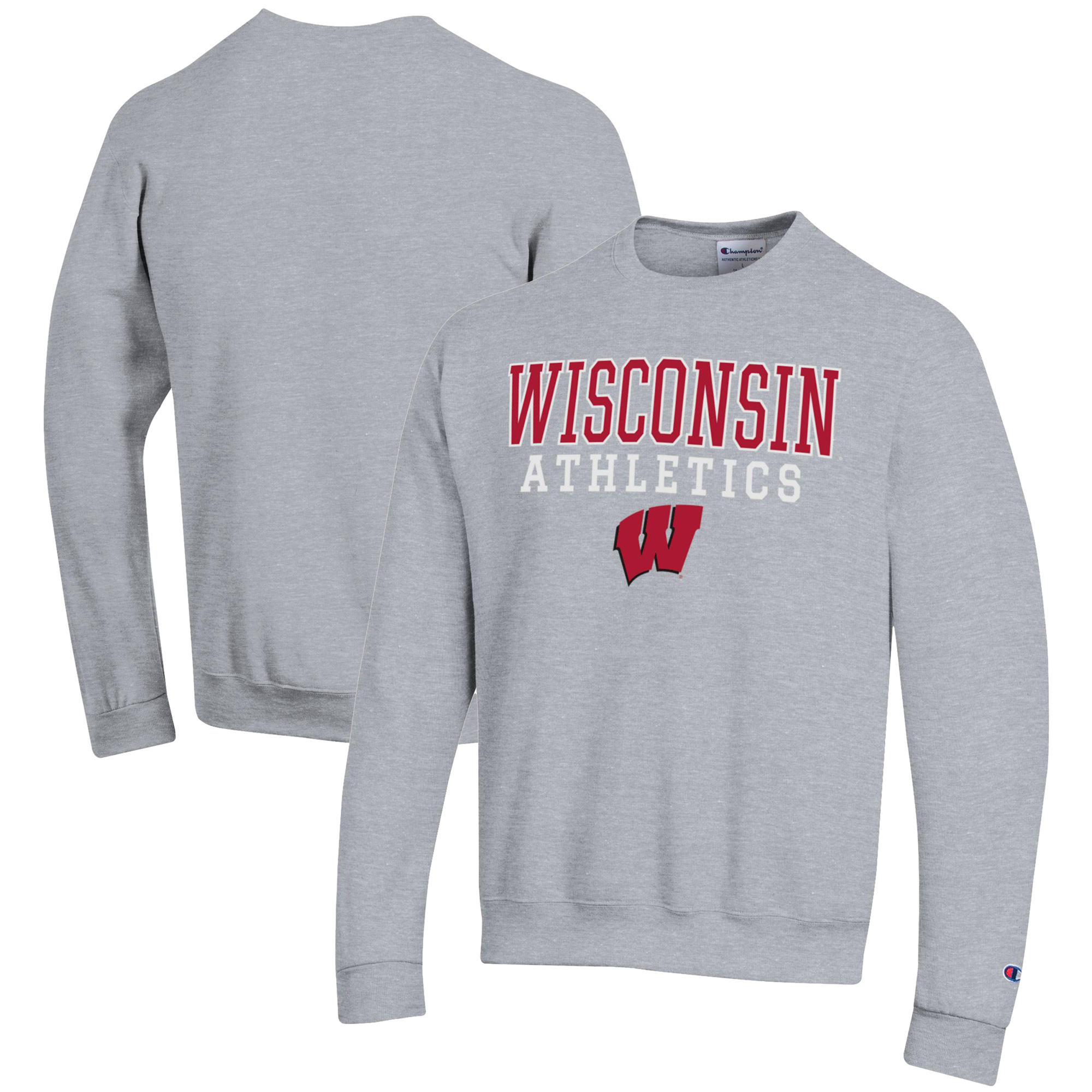 Men's Champion Gray Wisconsin Badgers Athletics Logo Stack Pullover Sweatshirt - Image 5