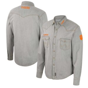 Men's Colosseum x Wrangler Gray Clemson Tigers Cowboy Cut Western Full-Snap Long Sleeve Shirt