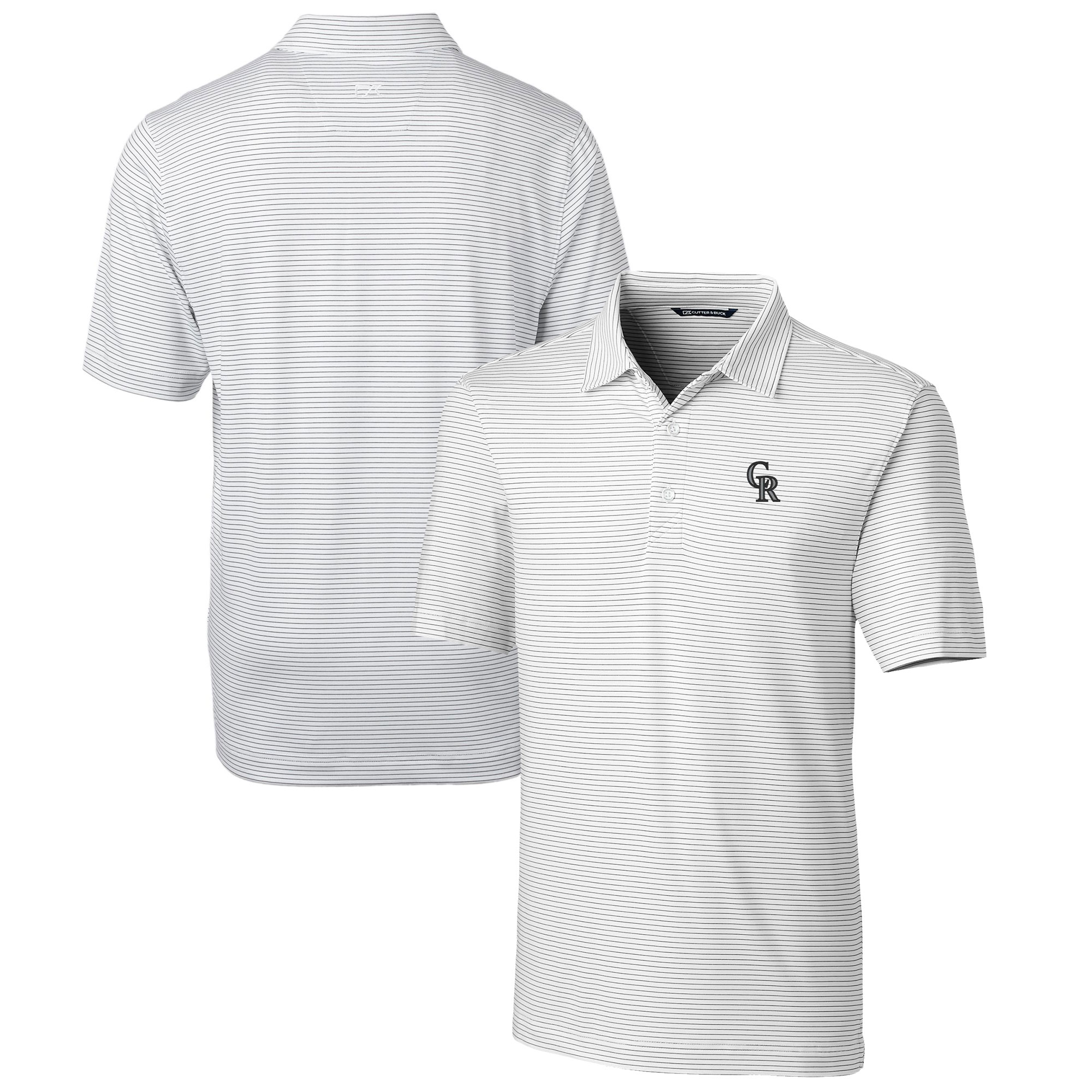 Men's Cutter & Buck White Colorado Rockies Forge Pencil Stripe Stretch Polo