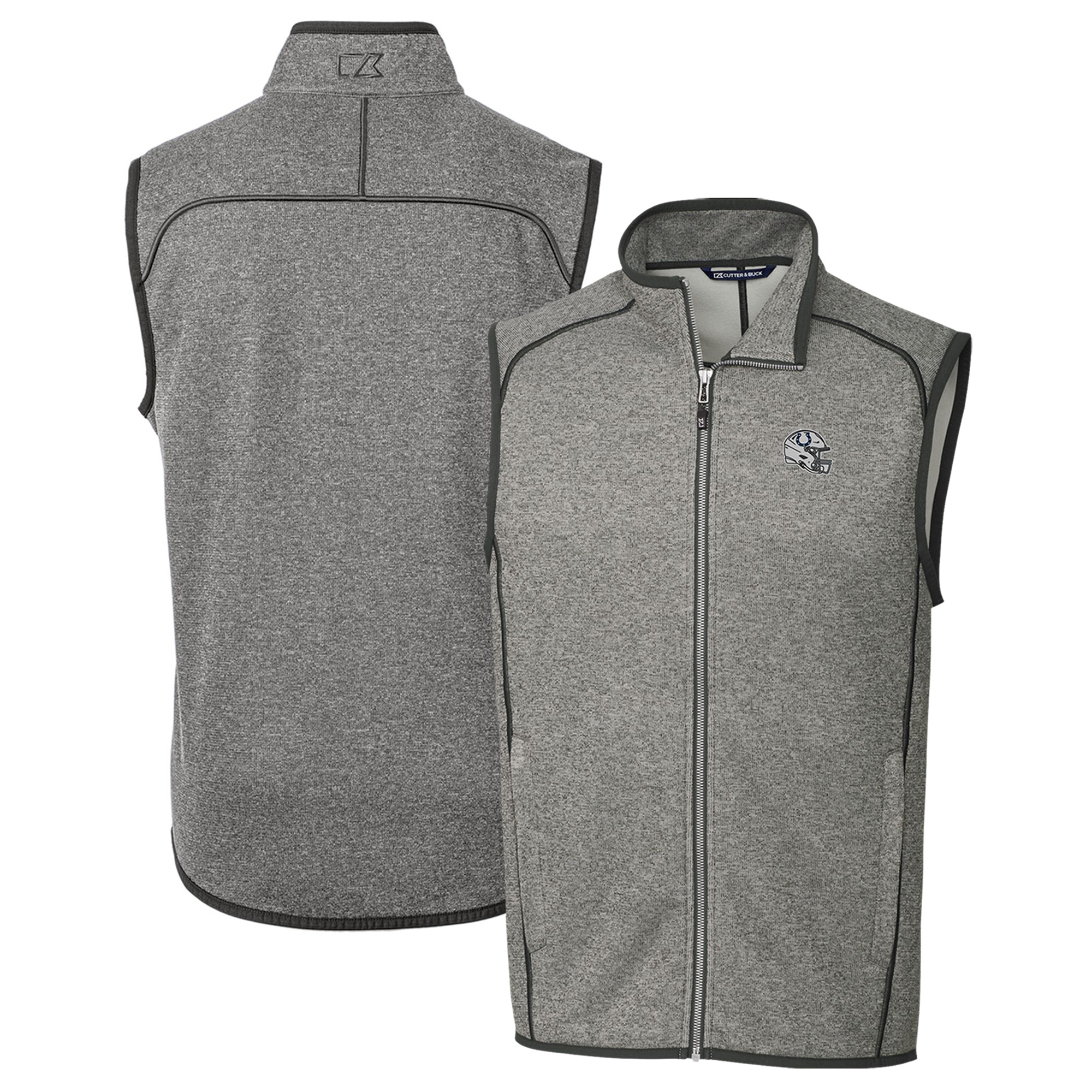 Men's Cutter & Buck Silver Indianapolis Colts Helmet Mainsail Sweater Knit Fleece Full-Zip Vest - Image 5
