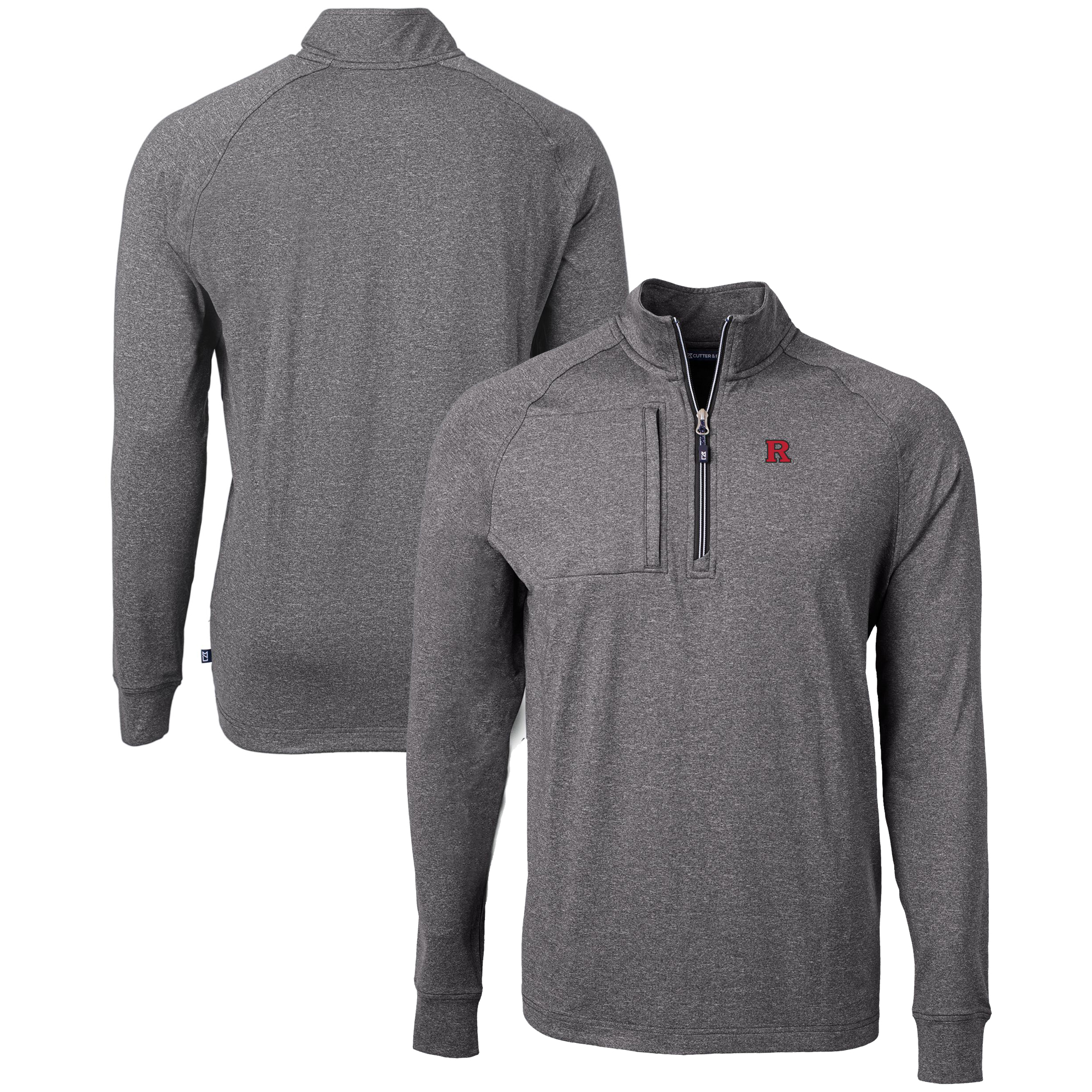 Men's Cutter & Buck Heather Black Rutgers Scarlet Knights Big & Tall Adapt Eco Knit Quarter-Zip Pullover Top - Image 2