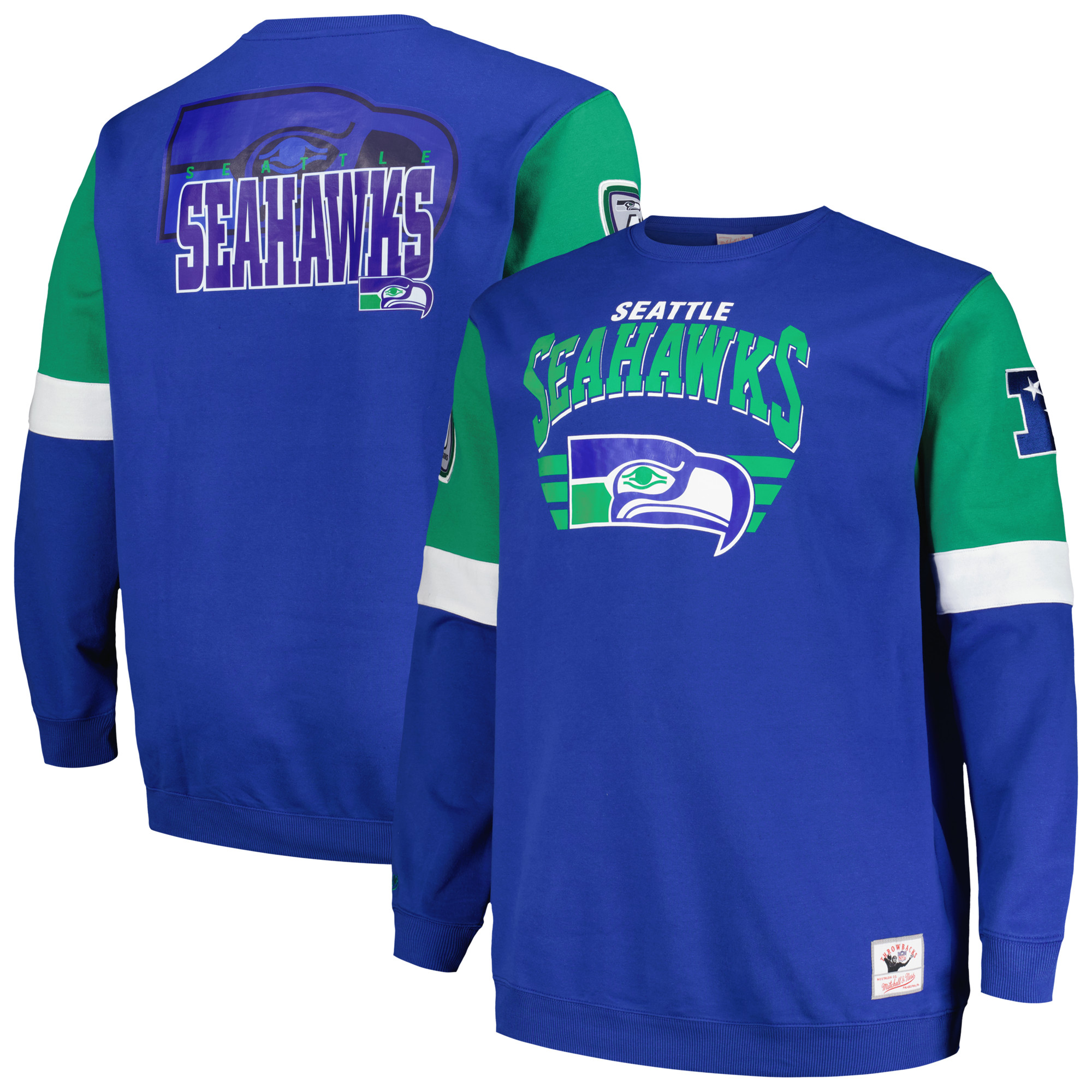 Men's Mitchell & Ness Royal Seattle Seahawks Big & Tall Fleece Pullover Sweatshirt - Image 2