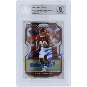 Chase Young Washington Commanders Autographed 2020 Panini Prizm #383 Beckett Fanatics Witnessed Authenticated Rookie Card with "2020 DROY" Inscription